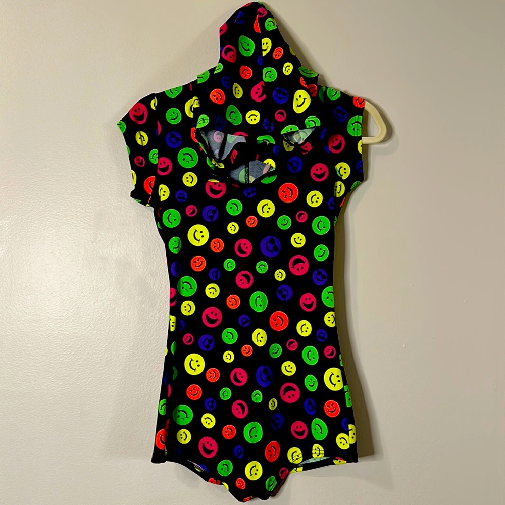 Rainbow colorful smiley face rave romper xs-s